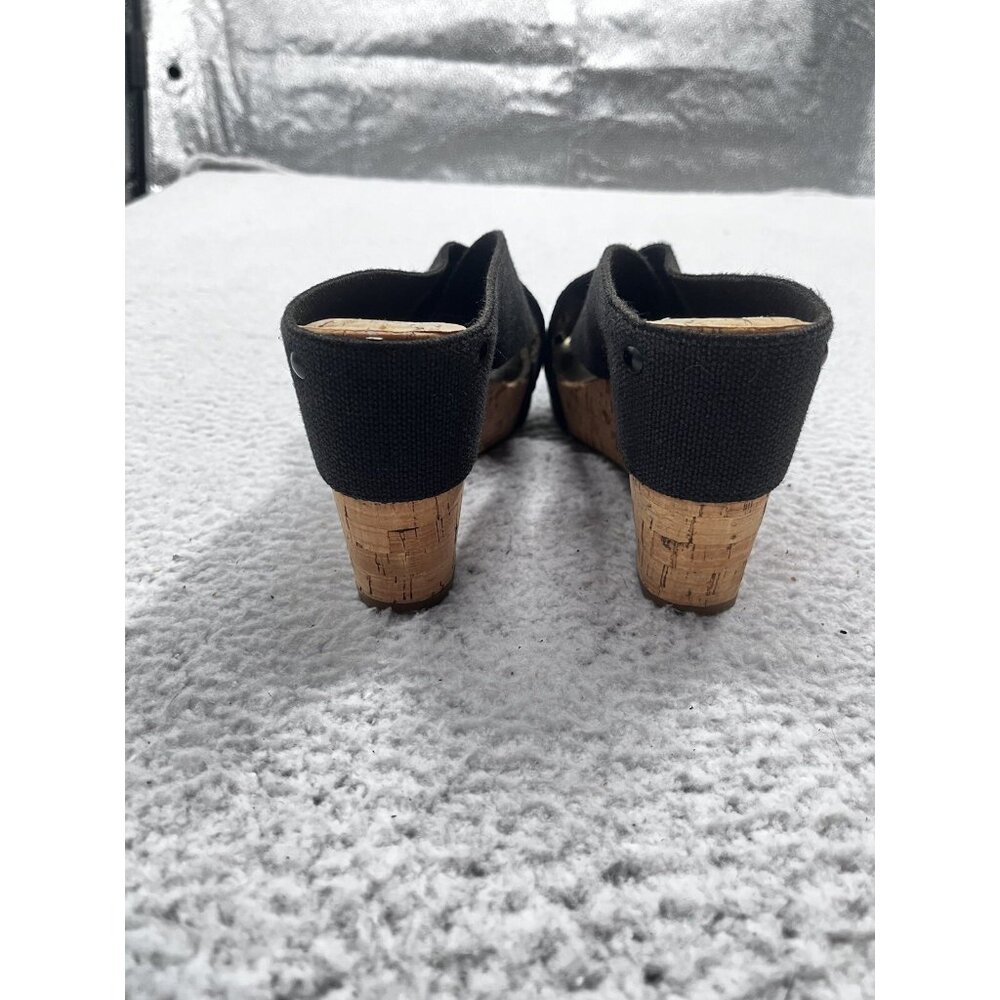 Women's Lucky Brand Miller Black Strap Slip On Cork Wedge Sandals Size 8 - Picture 10 of 13